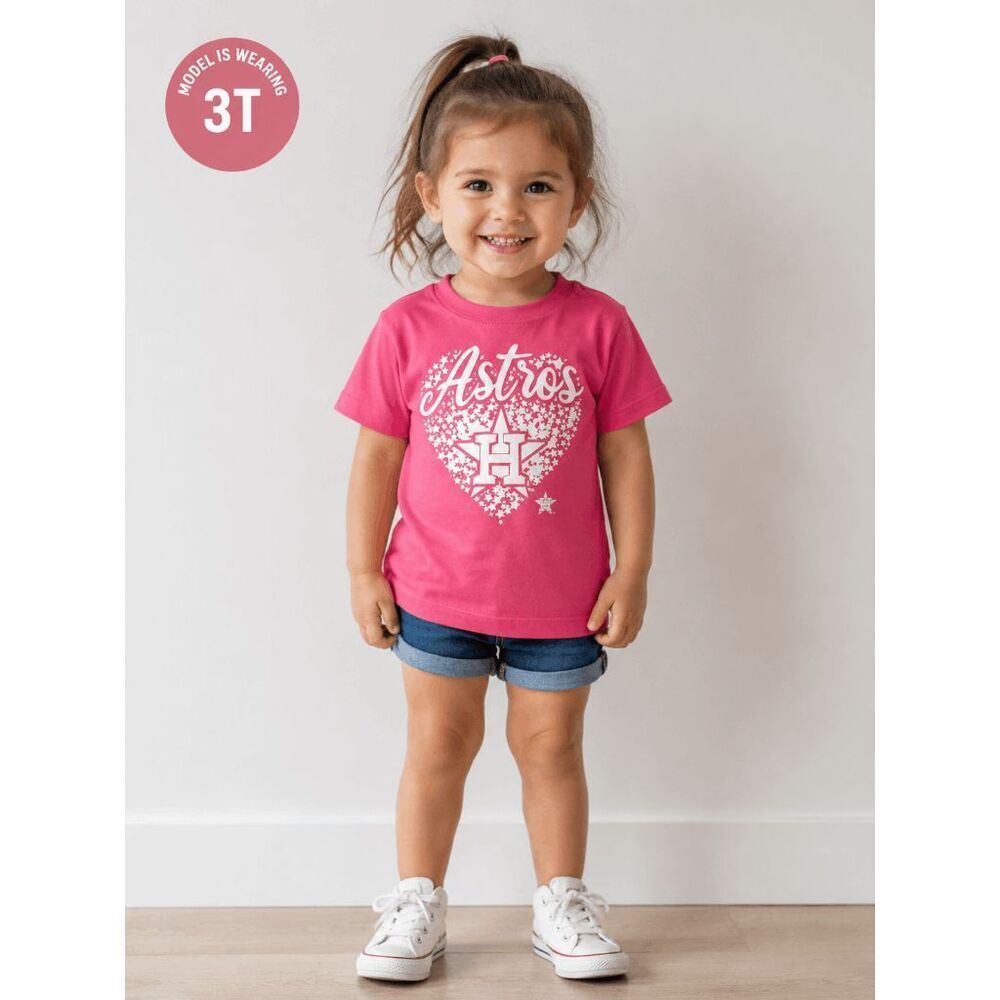 Girls Houston Astros Pink T-Shirt Size 3T MLB Baseball Heart Logo Graphic Tee